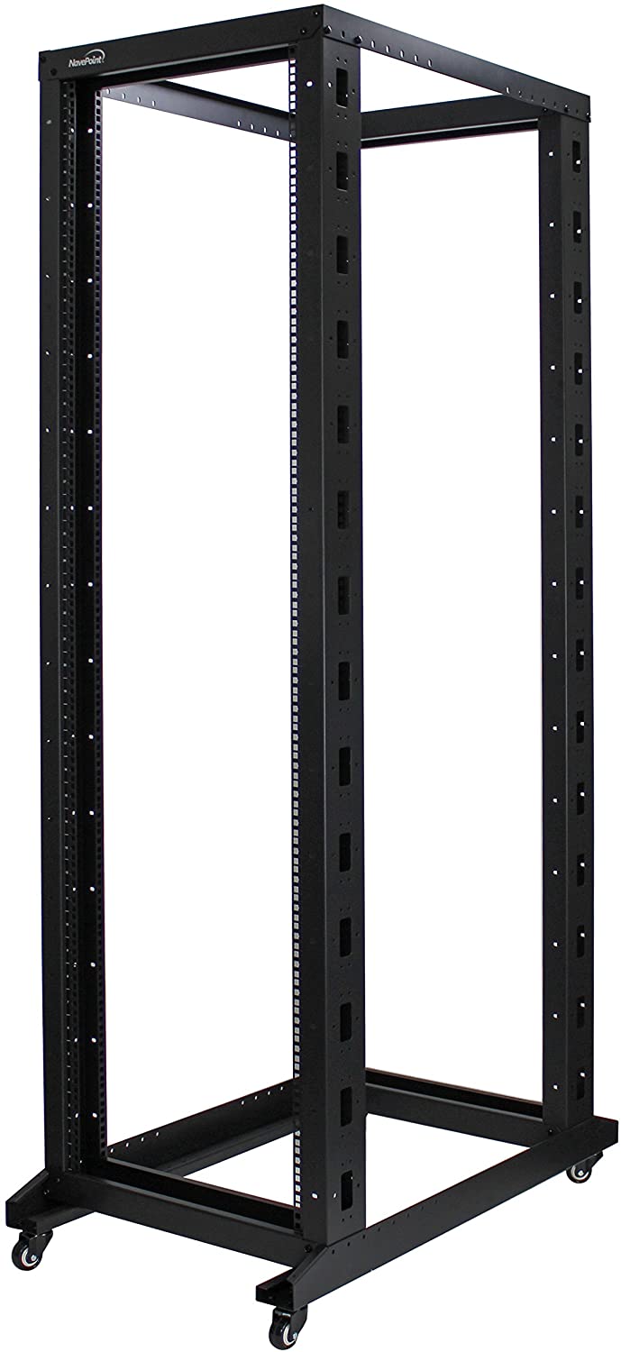 NavePoint 42U Professional 4-Post IT Open Frame Server Network Relay Rack 1000mm Casters Black